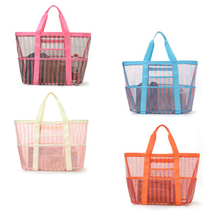 Bolsa de playa de malla a rayas, gran capacidad, portátil, con 4-6 compartimentos, ecológica, para viajes, almacenamiento de ropa interior, artículos de tocador y ropa - Product Image 1