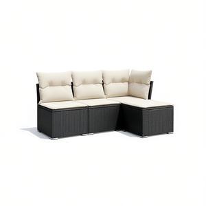 Ensemble de canapés de jardin en rotin PE noir avec pieds réglables, mobilier d'extérieur au design contemporain, coussins en mousse haute densité - Product Image 1