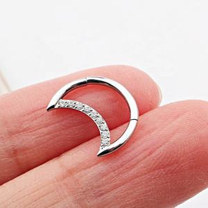 Lotus Wholesale Anneau de nez en forme de lune en acier inoxydable 316L avec zircon, clicker pour septum, boucles d'oreilles, bijoux de piercing corporel - Product Image 2