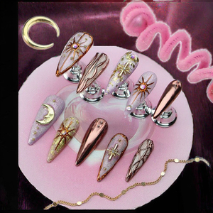 <span class=keywords><strong>Uñas</strong></span> postizas acrílicas al por mayor, nuevas, de diseño 3D con punta de diamante, hechas a mano, de 10 piezas, estilo almendra y stiletto, fáciles de aplicar. - Product Image 3