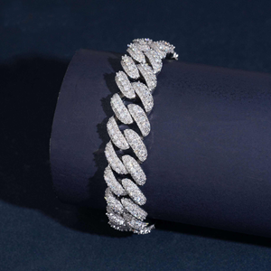 USA Warehouse <b>Men</b> 925 <b>Silver</b> Rhodium Plated Iced Out 13MM Moon Shape Moissanite Cuban Bracelet Hip Hop Party Gift - Product Image 1