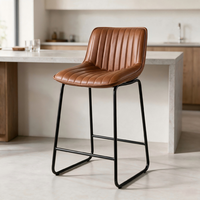 Tabouret de comptoir moderne à base de traîneau, assise en cuir PU avec coutures verticales, structure métallique stable pour îlot de cuisine et bar intérieur