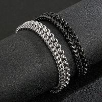 Bracelet à chaînes superposées pour homme, style Hiphop Punk, en acier inoxydable, avec fermoir magnétique, chaîne Franco, chaîne maille forçat, double couche