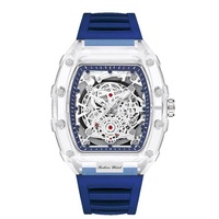Nouvelle Arrivée Montre à Quartz pour Homme Boîtier Transparent Unique en Forme de Baril Bracelet en Silicone Résistant à l'Eau 30M Design Tendance