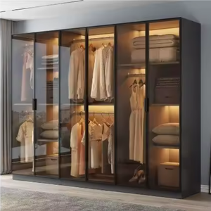 Armoire de chambre moderne sur mesure de luxe avec porte vitrée et intérieur en bois pour <span class=keywords><strong>dressing</strong></span> - Product Image 3
