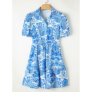 Thân Thương-Người Yêu Bán Buôn Giao Hàng Nhanh Chóng Địa Phương Chúng Tôi Cổ Phiếu Bầu Trời Màu Xanh Retro Hoa In Dây Kéo Eo Xù Mini Phụ Nữ Ăn Mặc - Product Image 4