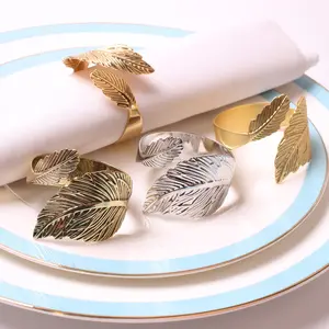 Napkin Rings Fall Leaves Gold Silver Christening Bangle Metal Napkin Holder Wedding Gifts Baptismal Shower Party Decor