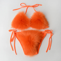 Vente en gros de maillots de bain deux pièces pour femmes en fausse fourrure de renard maillots de bain solides soutien-gorge sous-vêtements fendus triangle carnaval Bikini ensemble