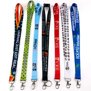 promotional sports id sublimation printed woven cute logo neck polyester lanyards with logo custom