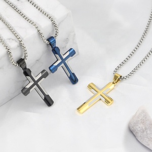 <span class=keywords><strong>2025</strong></span> liontin salib kustom Paskah kalung untuk pria perhiasan baja tahan karat massal dengan kotak hadiah Logo rantai - Product Image 3