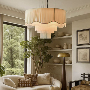 Suspension minimaliste 50cm 60cm 80cm, design rond en tissu à pompons, style vintage français chaleureux pour salon, chambre et bureau - Product Image 2