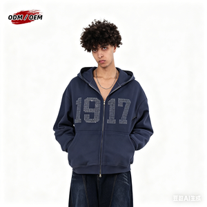 เสื้อฮู้ดซิปแบบหนา สไตล์ Y2K ประดับเพชรเทียม พิมพ์โลโก้ตามสั่ง - Product Image 2