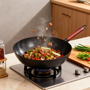 Wok grande de hierro Sheng Baiyi sin recubrimiento, de una sola capa, libre de PFOA, para cocinar con gas e inducción. - Product Image 1