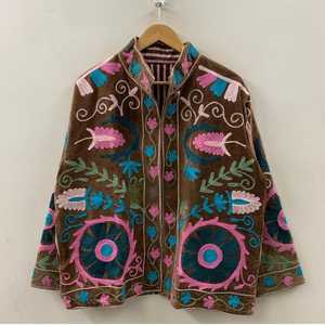 <b>Womens</b> Handmade Suzani Embroidered <b>Velvet</b> Bomber <b>Jacket</b> Bohemian Winter Outerwear OEM ODM Private Label Cotton Breathable - Product Image 1