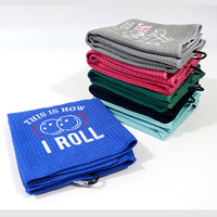 Serviette de golf en microfibre gaufrée avec logo personnalisé OEM, en coton microfibre avec clip, cadeau de golf
