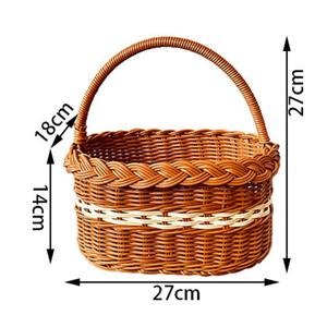Panier de pique-nique rond en osier avec couvercle en bois pliable, panier de plage en rotin tressé pour légumes - Product Image 3