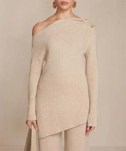 Maglioni Asimmetrici da Donna 2026, Set Personalizzato a Due Pezzi con Spalla Scoperta, Completi con Pantaloni, Fornitore di Maglieria Femminile - Product Image 1