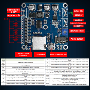 DTM3202 TF-Card พอร์ตอนุกรมควบคุมพลังงานสูง USB <span class=keywords><strong>เปลี่ยน</strong></span><span class=keywords><strong>เพลง</strong></span>รวมกันออกอากาศโมดูลเสียงเสียง - Product Image 5
