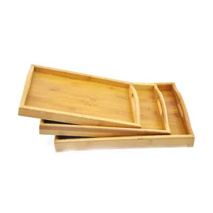 Healthy Bamboo Tray Serving Restaurant Breakfast Tray Bed Hotel Bamboo And Wooden Food Serving Tray With 3pcs Per Set