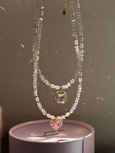 ファッションエレガントなガラス真珠光沢のあるクリスタルチョーカーネックレス光沢のあるハートペンダント手作り冬の女神ジュエリー - Product Image 4