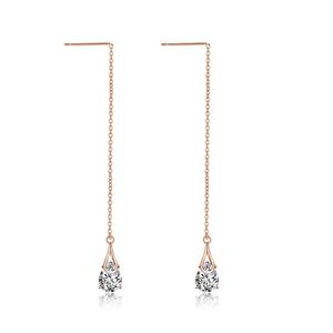 925 in argento rosa placcato oro rosa con zirconi con catena a goccia <span class=keywords><strong>orecchini</strong></span> pendenti lunghi da donna - Product Image 1