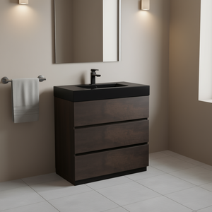 Mueble de Baño Moderno de 36 Pulgadas, Color Nogal Negro, Lavabo de una Pieza, Diseño Independiente, Gran Espacio de Almacenamiento - Product Image 2