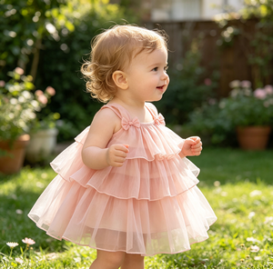 Vestido de Gasa con Capas <span class=keywords><strong>para</strong></span> Bebé Niña, Ideal <span class=keywords><strong>para</strong></span> Bautizo, Primera Comunión, Primer Cumpleaños, Color Sólido, Verano, 0-3 Años - Product Image 1