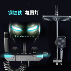 Système de douche thermostatique gris anthracite de luxe avec affichage numérique LED IronMan et robinet pluie pour salle de bain moderne à montage mural - Product Image 1