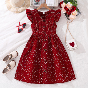 Robe d'été sans manches pour grandes filles, à rayures et pois, avec volants, manches volantées, taille cintrée, robe de princesse coupe trapèze - Product Image 3