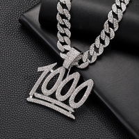 Vente en gros de pendentif en diamant de 16 pouces, 18 pouces, 20 pouces, collier à maillons cubains 1000, accessoire tendance et cool pour le style de danse de rue