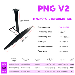 Dernière aile hydrofoil en carbone PNG 1300 V2 pour sports nautiques : accélération rapide, faible dragage, contrôle fluide, maniabilité aisée, aluminium - Product Image 2