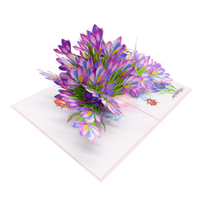 Carte pop-up florale 3D découpée au laser, motif crocus violet, forme rectangulaire, en carton, prix de gros, artisanat papier - Product Image 1