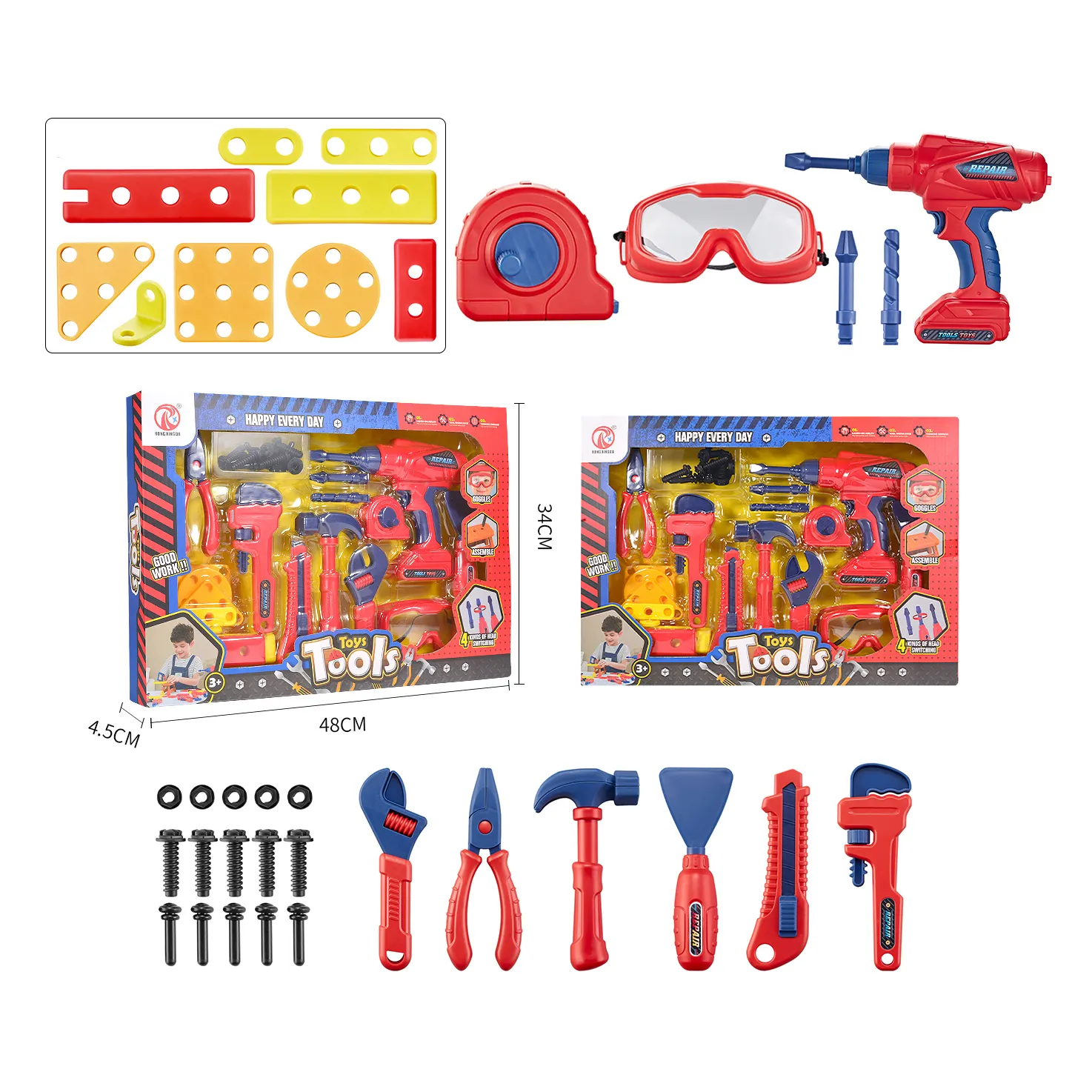 Set mainan anak laki-laki, Set kotak peralatan mekanik mainan, main peran sekrup perbaikan simulasi anak laki-laki