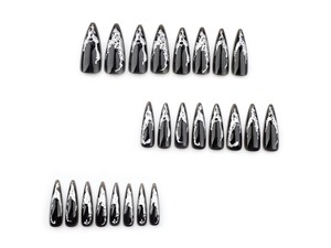 24 <span class=keywords><strong>Uñas</strong></span> Postizas Largas y Puntiagudas con Lámina Plateada, <span class=keywords><strong>Uñas</strong></span> Acrílicas a Presión, <span class=keywords><strong>Uñas</strong></span> Artificiales, <span class=keywords><strong>Uñas</strong></span> Falsas 3526 - Product Image 2