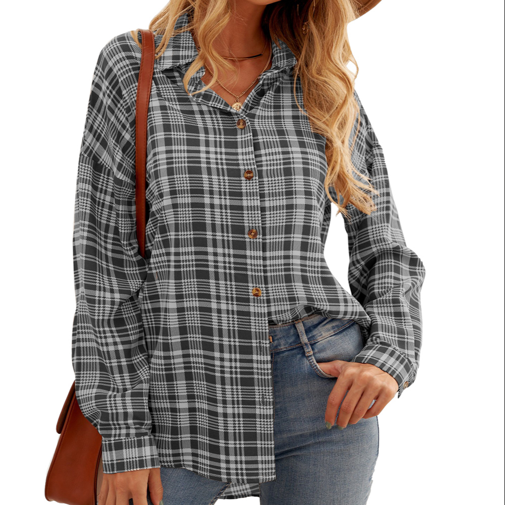 PRETTY STEPS 2021 PSLC255652-1 Women Plus Size Long Sleeve Plaid Single Button Down Casual Shirts Checkered Shirts