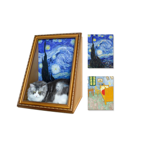 Cat Living in Famous Painting – Double-Sided Oil Painting Cat House with Scratcher Vintage Art Picture <b>Frame</b> Cardboard House - Product Image 1