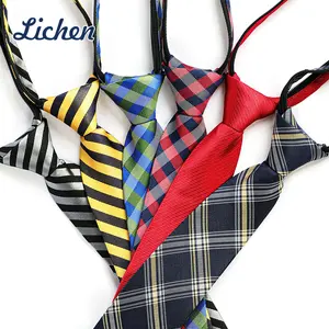 Custom Classical Stripe Pattern Multi Color Polyester Zipper Necktie Boys Zip Neck Ties for School