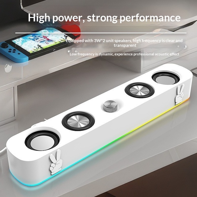 Q-E3591 Wired USB + Bluetooth 5.4 Computer Soundbar Dual 5W Stereo Speakers for Desktop PC Laptop, Monitor and Smartphone