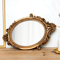 Miroir cosmétique mural ovale en résine sculptée de style baroque rétro français, doré, classique, luxe léger, 2 mm, facile à accrocher au mur