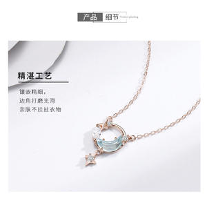 Collana con Ciondolo Trendy in Zircone con Design a Stella e Luna Placcata Argento - Product Image 1