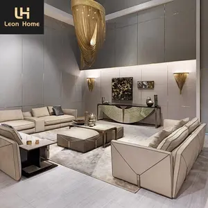 最新设计高端现代风格分段沙发天鹅绒l造型7座沙发套装豪华家具沙发客厅沙发