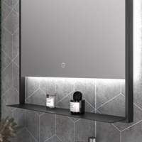 Miroir mural Led rectangulaire en métal noir avec étagère, Design populaire