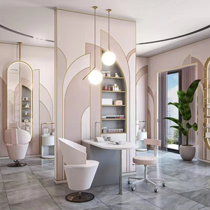 Exhibidor de Salón Moderno Personalizado con Iluminación LED, Diseño Impermeable y Ecológico, Materiales de Acero Inoxidable y Mármol, Color Rosa y Blanco - Product Image 5