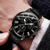 LP22 Montre-bracelet à quartz décontractée noire pour homme avec bracelet chaîne, montre homme à bracelet en cuir, Relojes