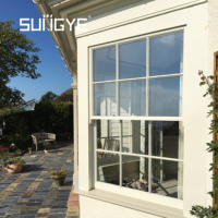 SUNGYE-Ventana de aluminio para casa de lujo, marco blanco de estilo americano, ventana vertical deslizante, ventanas de vidrio con rejilla