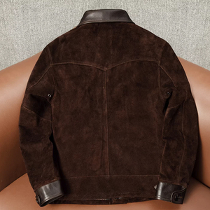 TONGYANG Giacca Classica Vintage in Vera <span class=keywords><strong>Pelle</strong></span> per <span class=keywords><strong>Uomo</strong></span>, Stile Americano Retrò, Giacca in <span class=keywords><strong>Pelle</strong></span> Scamosciata con Colletto, <span class=keywords><strong>Cappotto</strong></span> Corto in Vera <span class=keywords><strong>Pelle</strong></span> Bovina - Product Image 2