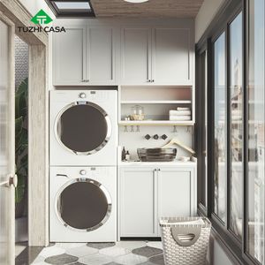 Moderne Roestvrijstalen Lakafwerking Mdf-Kast Opberg Wasgoed Drooggootsteen Kast Combo Met Laden Wasmachine - Product Image 6