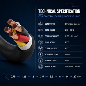 Cable de Control de Señal Multifilar de PVC CSA de Alta Flexibilidad, 2C~50C, Cable de Cobre Desnudo para Sistema de Línea de Producción Automatizada, Taiwán - Product Image 3