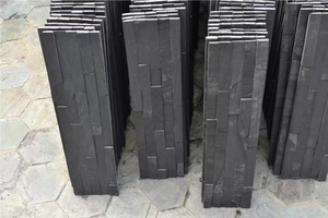 Panel de revestimiento de pared de piedra Nero Culture de <span class=keywords><strong>pizarra</strong></span> negra, revestimiento envolvente para chimenea - Product Image 3