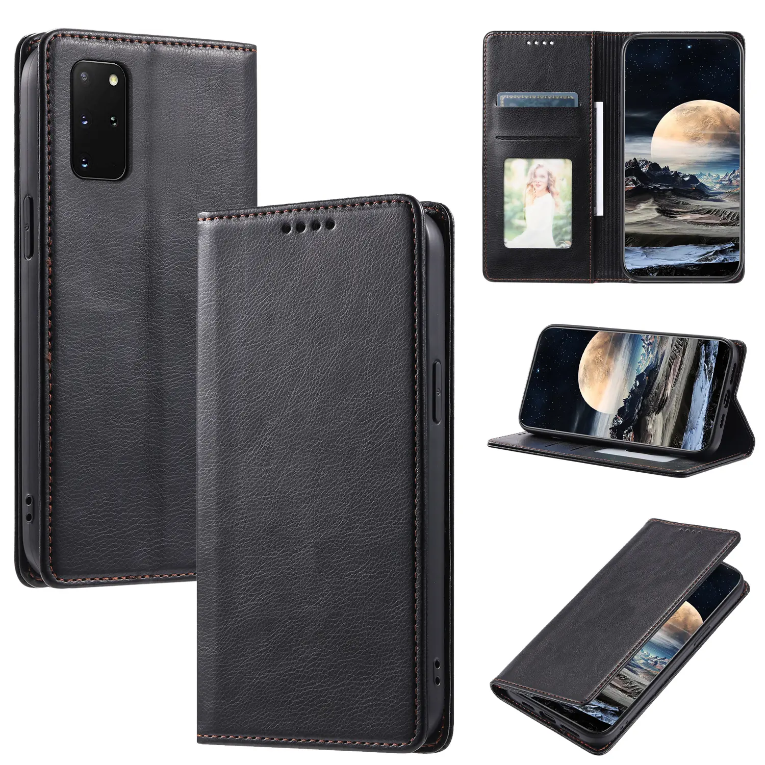 PU Leather Black Matte TPU Inner Wallet Card Cover Phone Case For Samsung Galaxy S20 FE S20+ S20 Ultra Series